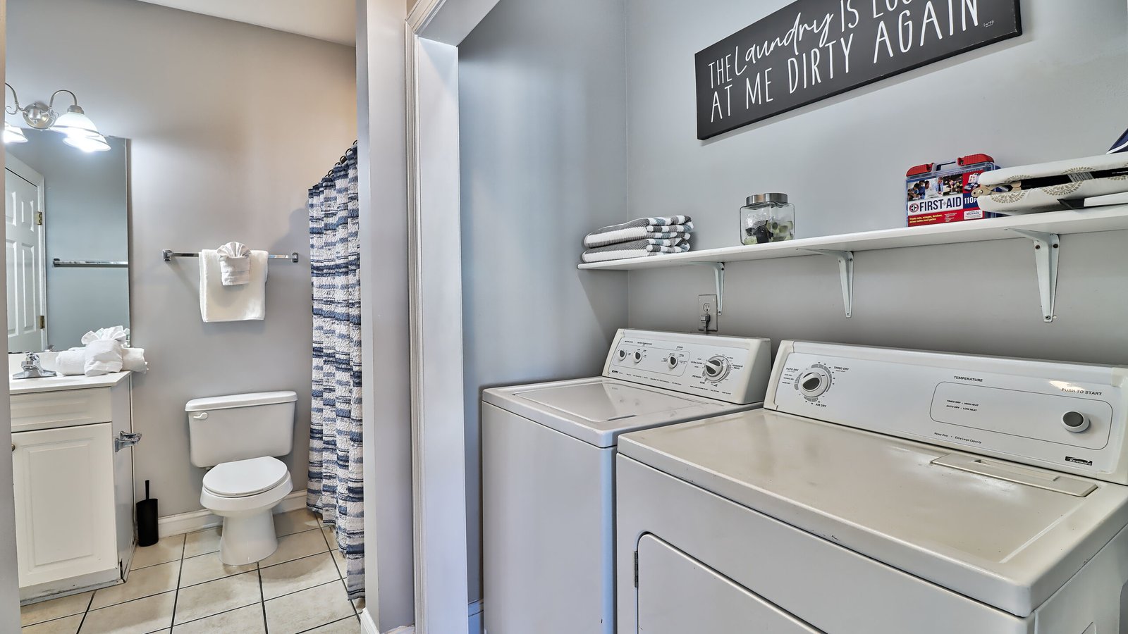 Bathroom and in-home laundry at JM Villas