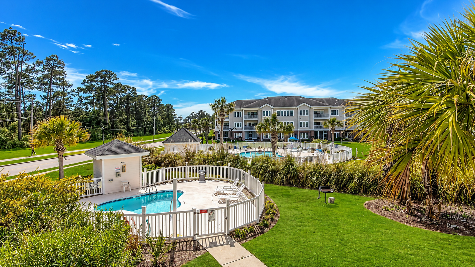 Myrtlewood resort pool viewed from JM Villas